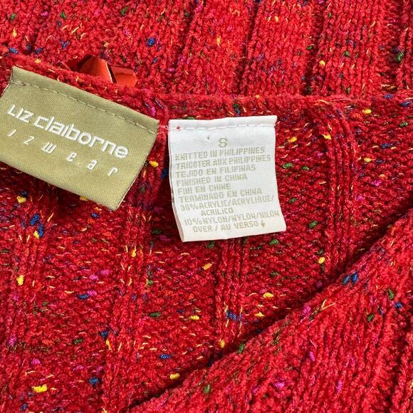 LIZ CLAIBORNE Womens Small Red Multicolor Handmaid Ugly Christmas Sweater V-Neck - Picture 9 of 10